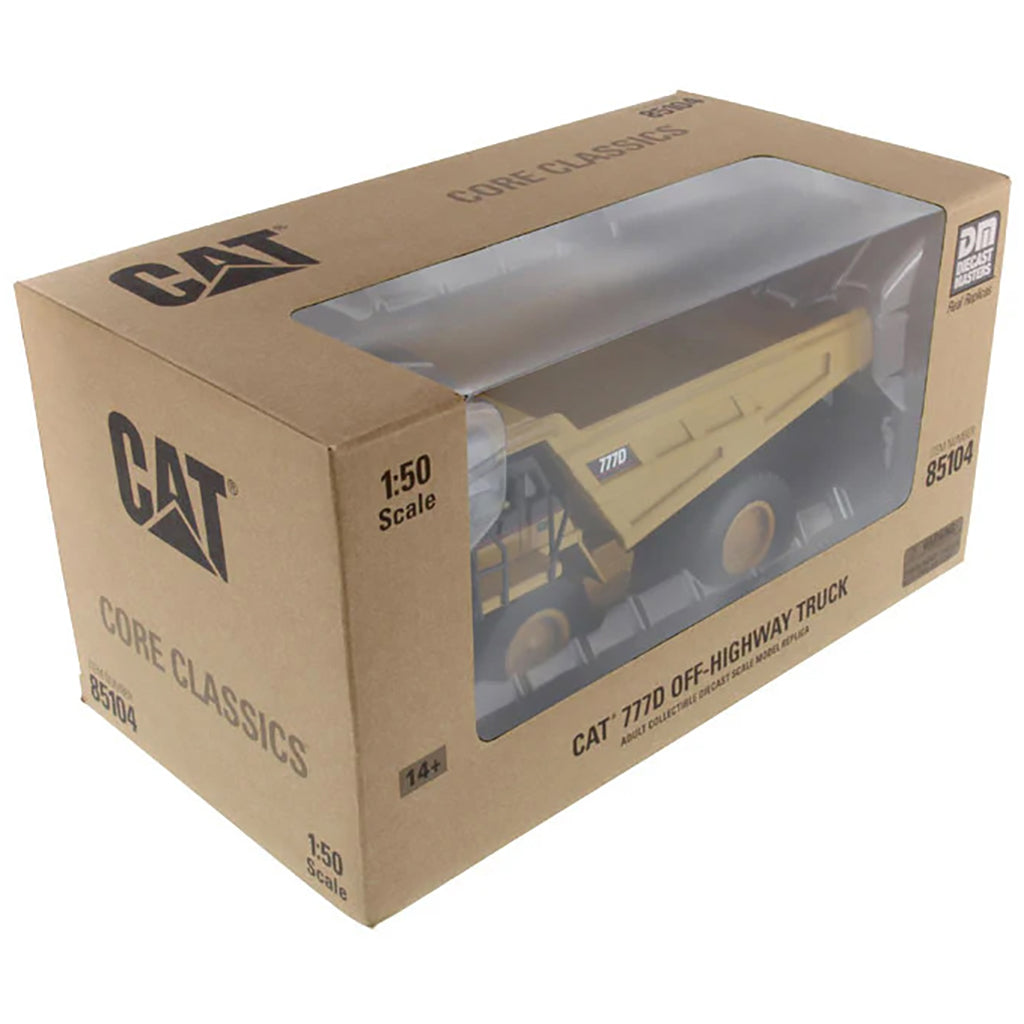 Model of a Caterpillar 777D Off-Highway Dump Truck in WIndow Box Packaging on a White Background