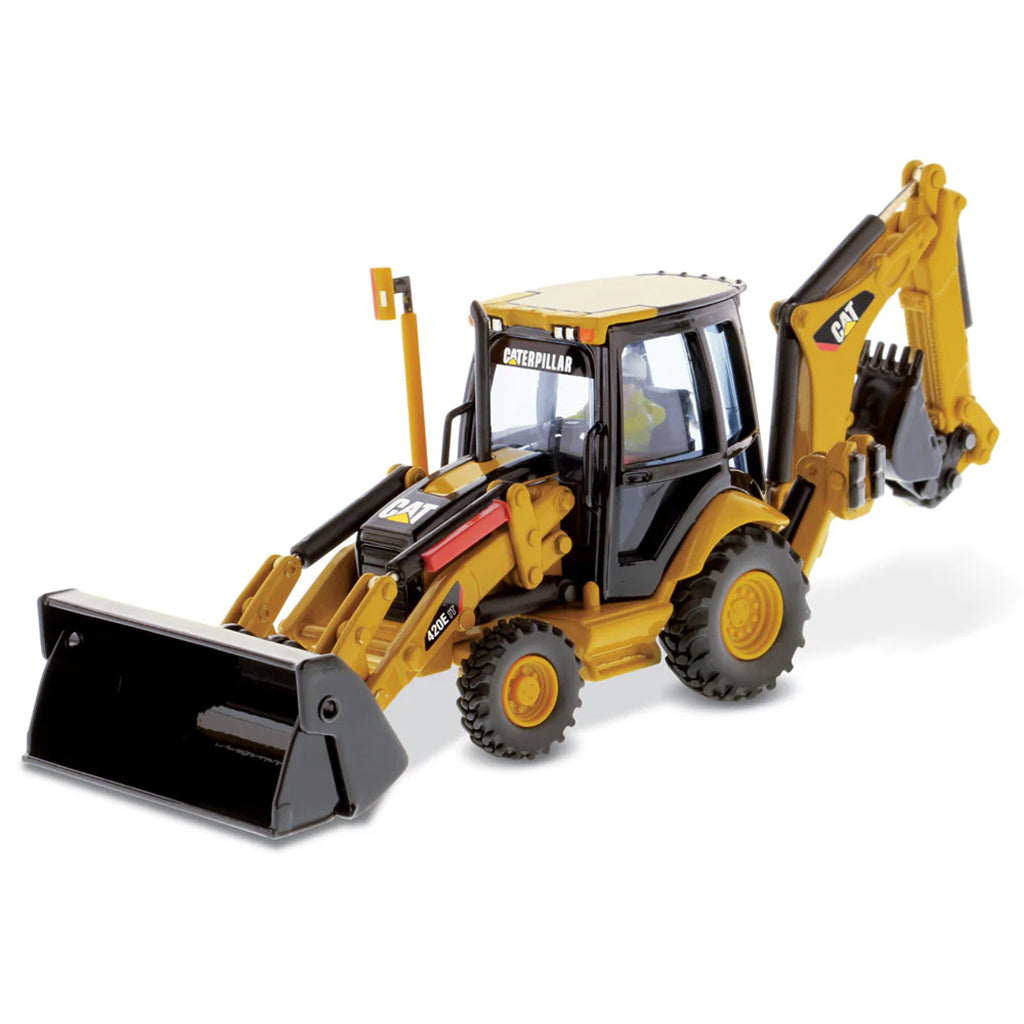 Model of a Caterpillar 420E IT Backhoe Loader on a White Background