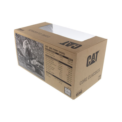 Model of a Caterpillar 365C Front Shovel in Brown Cardboard Window Box Packaging on a White Background