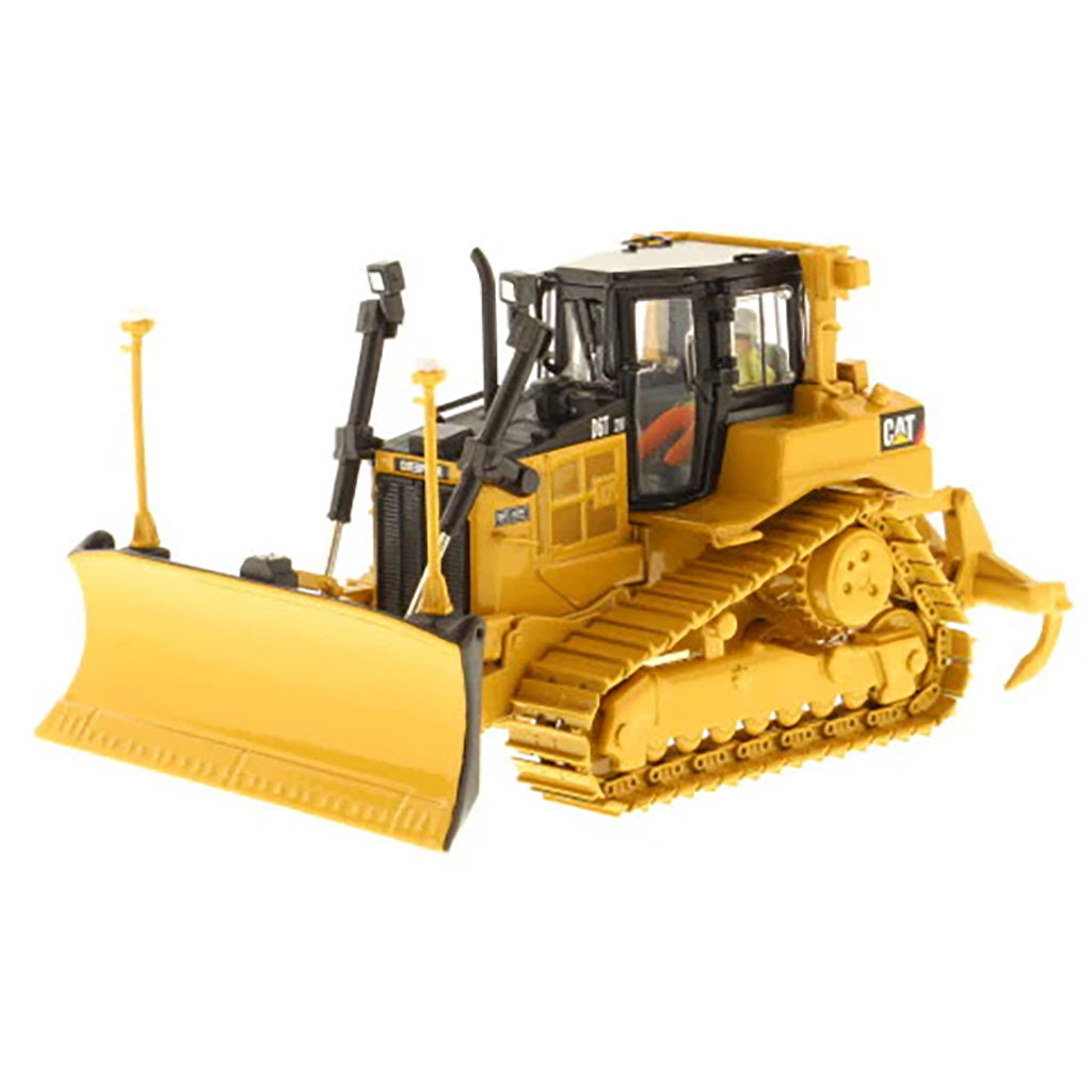 Model of a Yellow Caterpillar D6T XW VPAT Track-Type Dozer with Rear Ripper & AccuGrade GPS on a White Background