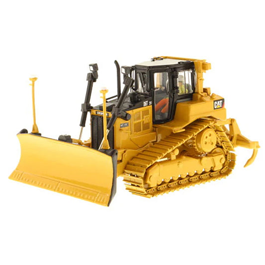 Model of a Yellow Caterpillar D6T XW VPAT Track-Type Dozer with Rear Ripper & AccuGrade GPS on a White Background
