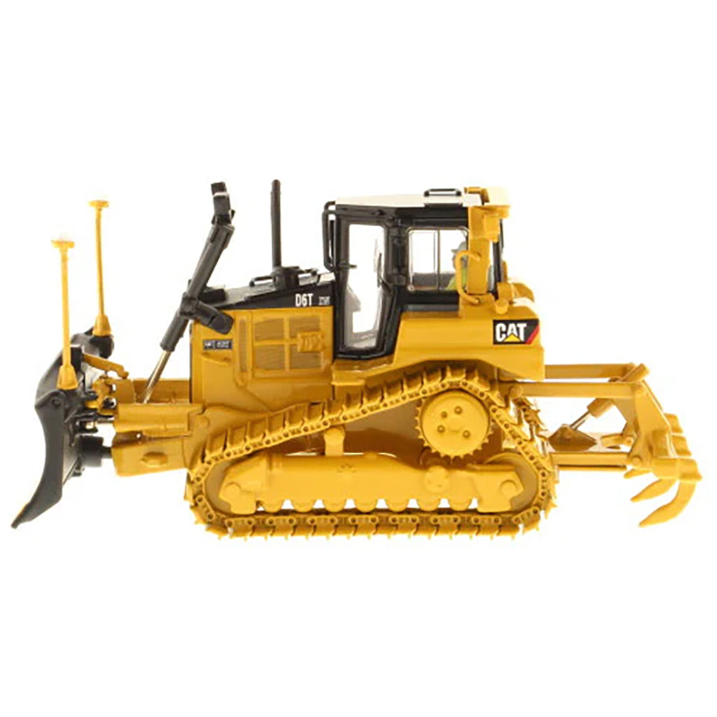 Model of a Yellow Caterpillar D6T XW VPAT Track-Type Dozer with Rear Ripper & AccuGrade GPS on a White Background
