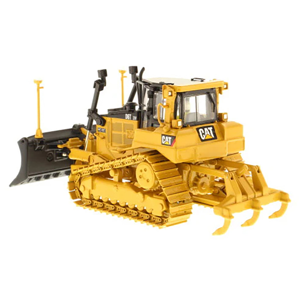 Model of a Yellow Caterpillar D6T XW VPAT Track-Type Dozer with Rear Ripper & AccuGrade GPS on a White Background