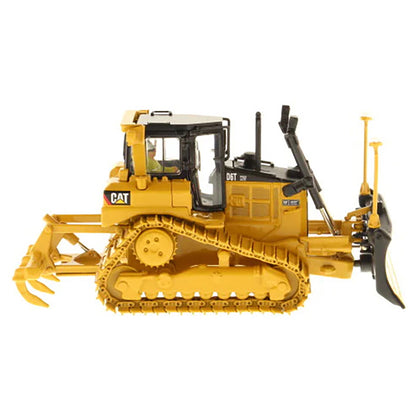 Model of a Yellow Caterpillar D6T XW VPAT Track-Type Dozer with Rear Ripper & AccuGrade GPS on a White Background