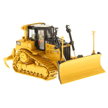 Model of a Yellow Caterpillar D6T XW VPAT Track-Type Dozer with Rear Ripper & AccuGrade GPS on a White Background