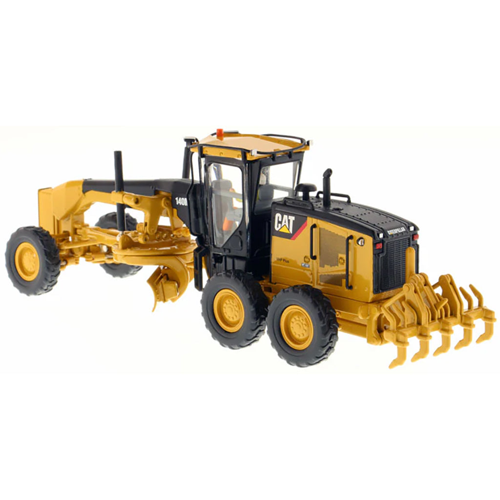 Model of a Caterpillar 140M Motor Grader Construction Vehicle on a White Background