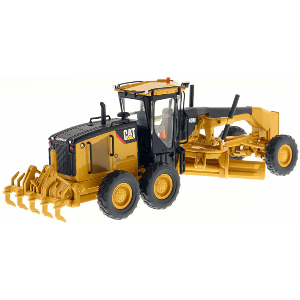 Model of a Caterpillar 140M Motor Grader Construction Vehicle on a White Background