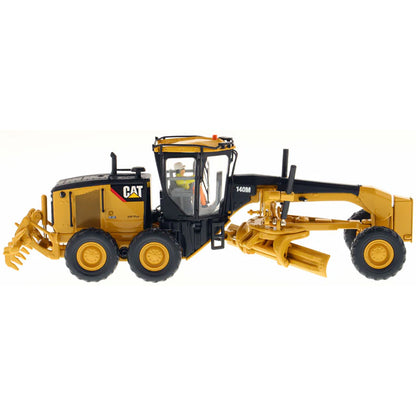 Model of a Caterpillar 140M Motor Grader Construction Vehicle on a White Background