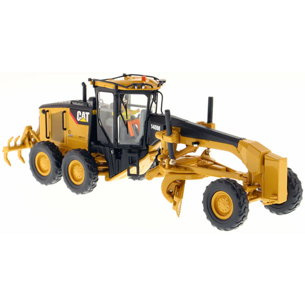 Model of a Caterpillar 140M Motor Grader Construction Vehicle on a White Background