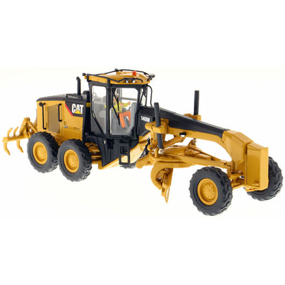 Model of a Caterpillar 140M Motor Grader Construction Vehicle on a White Background