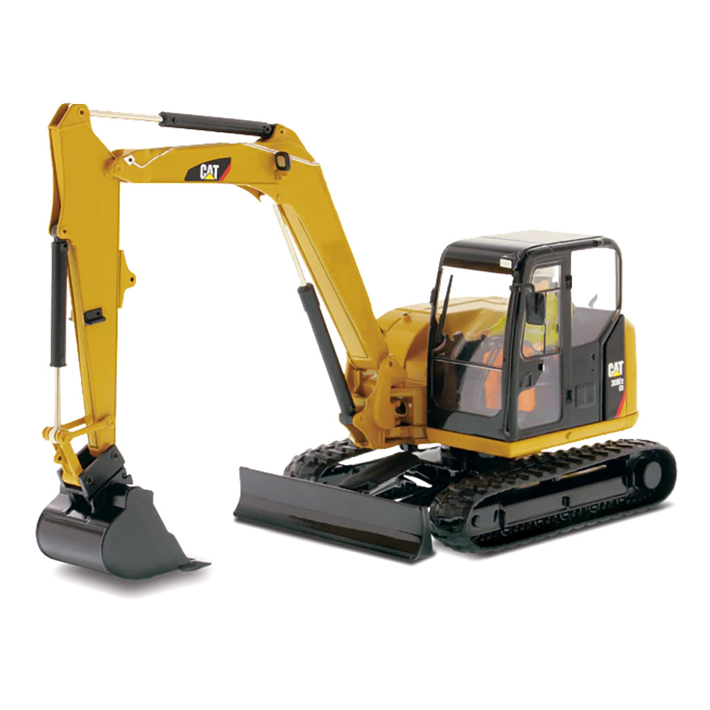 Model of a Caterpillar 302E Mini-Excavator on a White Background