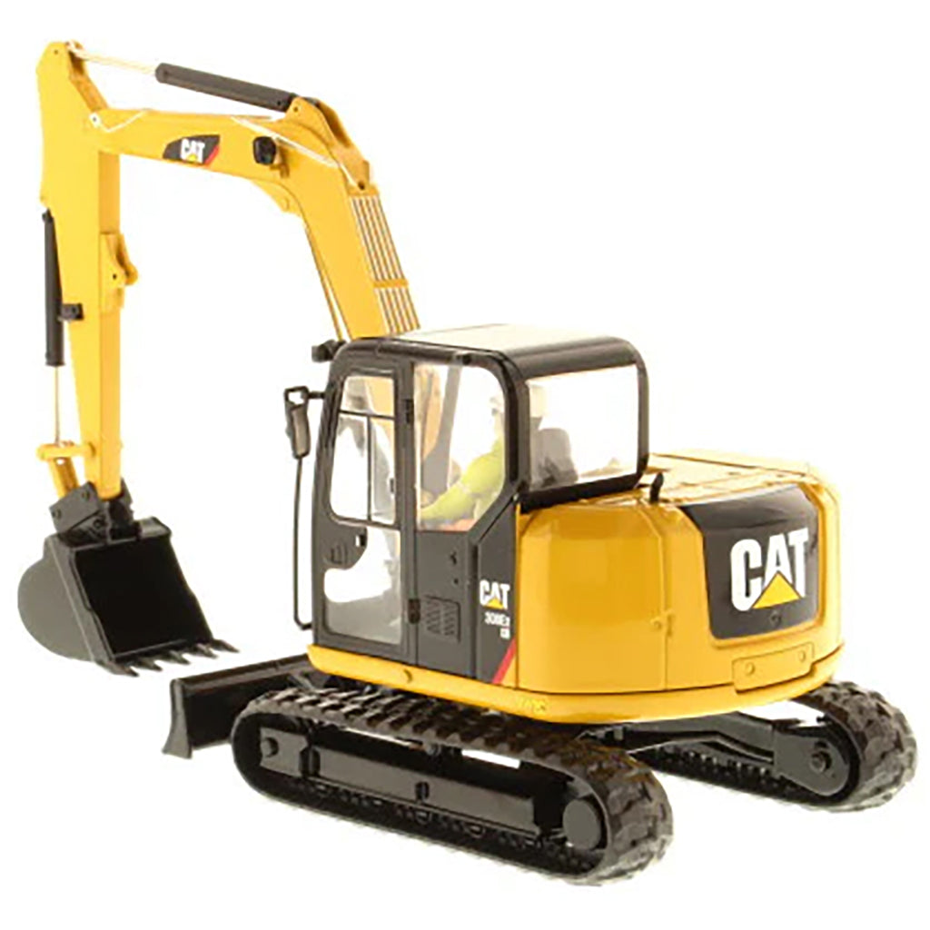 Model of a Caterpillar 302E Mini-Excavator on a White Background