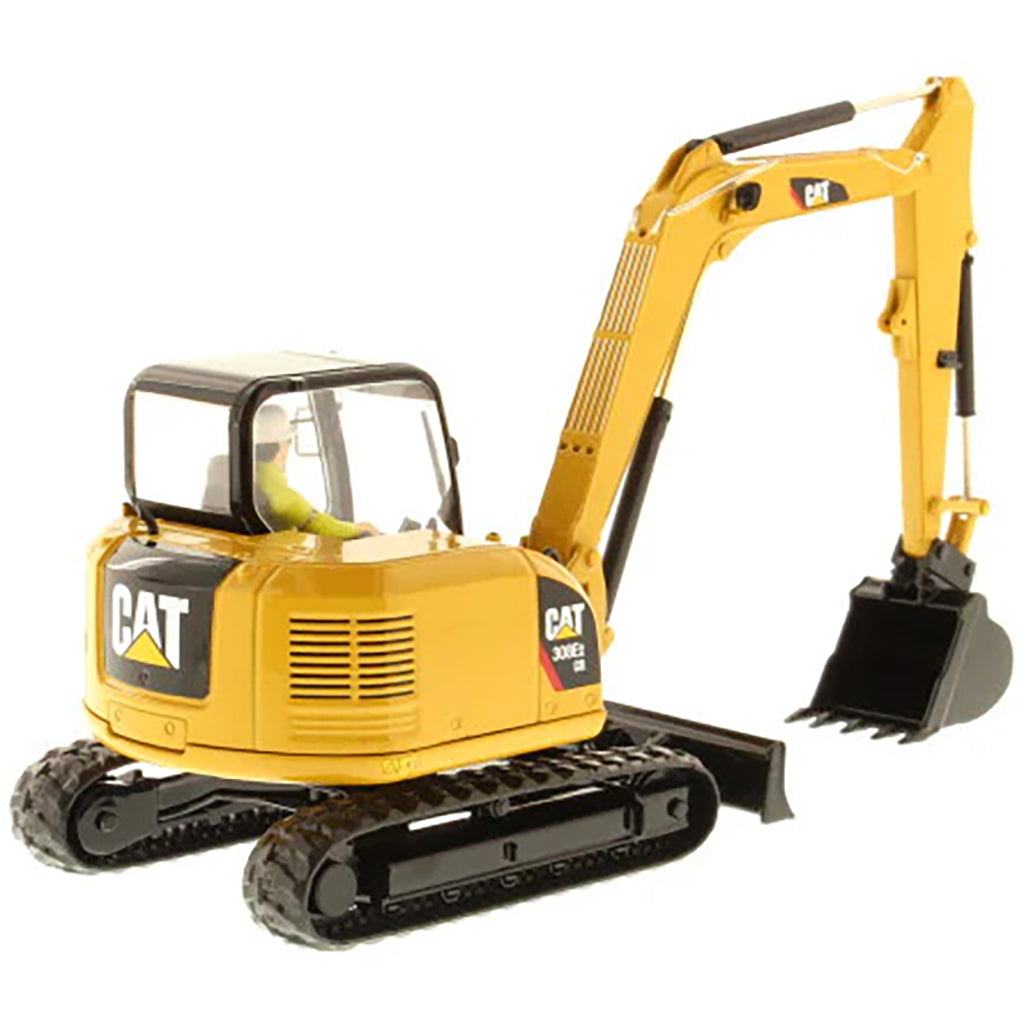 Model of a Caterpillar 302E Mini-Excavator on a White Background