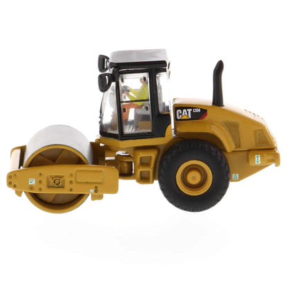 Model of a Caterpillar CS56 Smooth Drum Vibratory Soil Compactor w/Enclosed Cab on a White Background