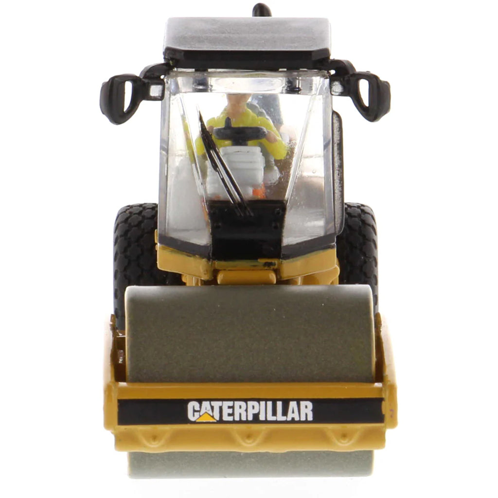 Model of a Caterpillar CS56 Smooth Drum Vibratory Soil Compactor w/Enclosed Cab on a White Background