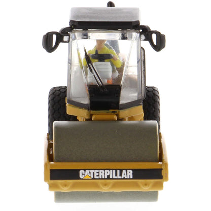 Model of a Caterpillar CS56 Smooth Drum Vibratory Soil Compactor w/Enclosed Cab on a White Background