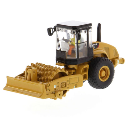 Model of a Caterpillar CP56 Padfoot Drum Vibratory Soil Compactor w/Enclosed Cab on a White Background