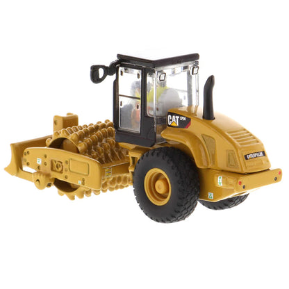 Model of a Caterpillar CP56 Padfoot Drum Vibratory Soil Compactor w/Enclosed Cab on a White Background