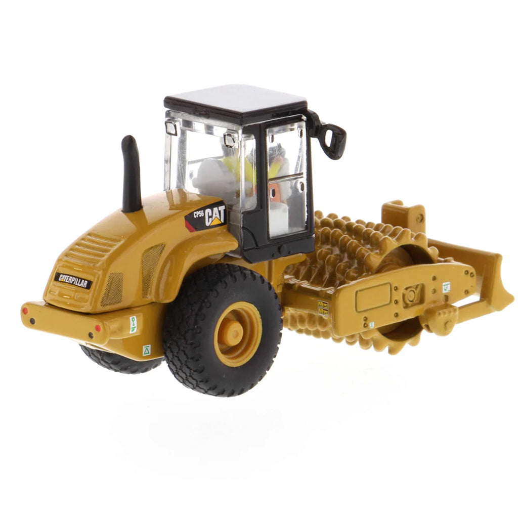 Model of a Caterpillar CP56 Padfoot Drum Vibratory Soil Compactor w/Enclosed Cab on a White Background