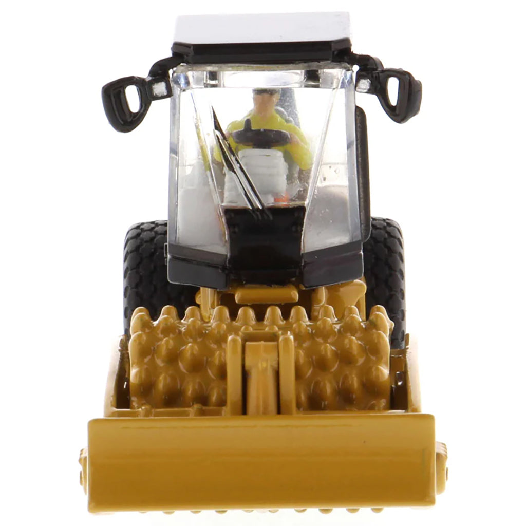 Model of a Caterpillar CP56 Padfoot Drum Vibratory Soil Compactor w/Enclosed Cab on a White Background