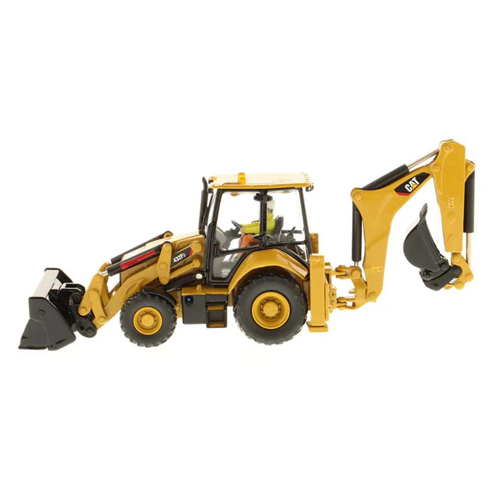 Model of a Caterpillar 432F2 Side Shift Backhoe Loader on a White Background