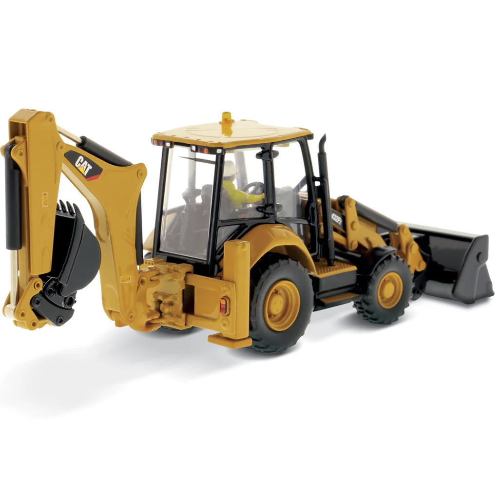 Model of a Caterpillar 432F2 Side Shift Backhoe Loader on a White Background