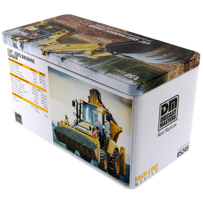 Model of a Caterpillar 432F2 Side Shift Backhoe Loader in Tin Box Packaging on a White Background