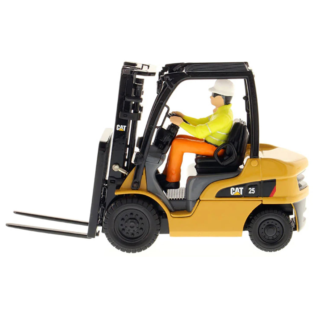 Model of a forklift with a driver figure on a white background