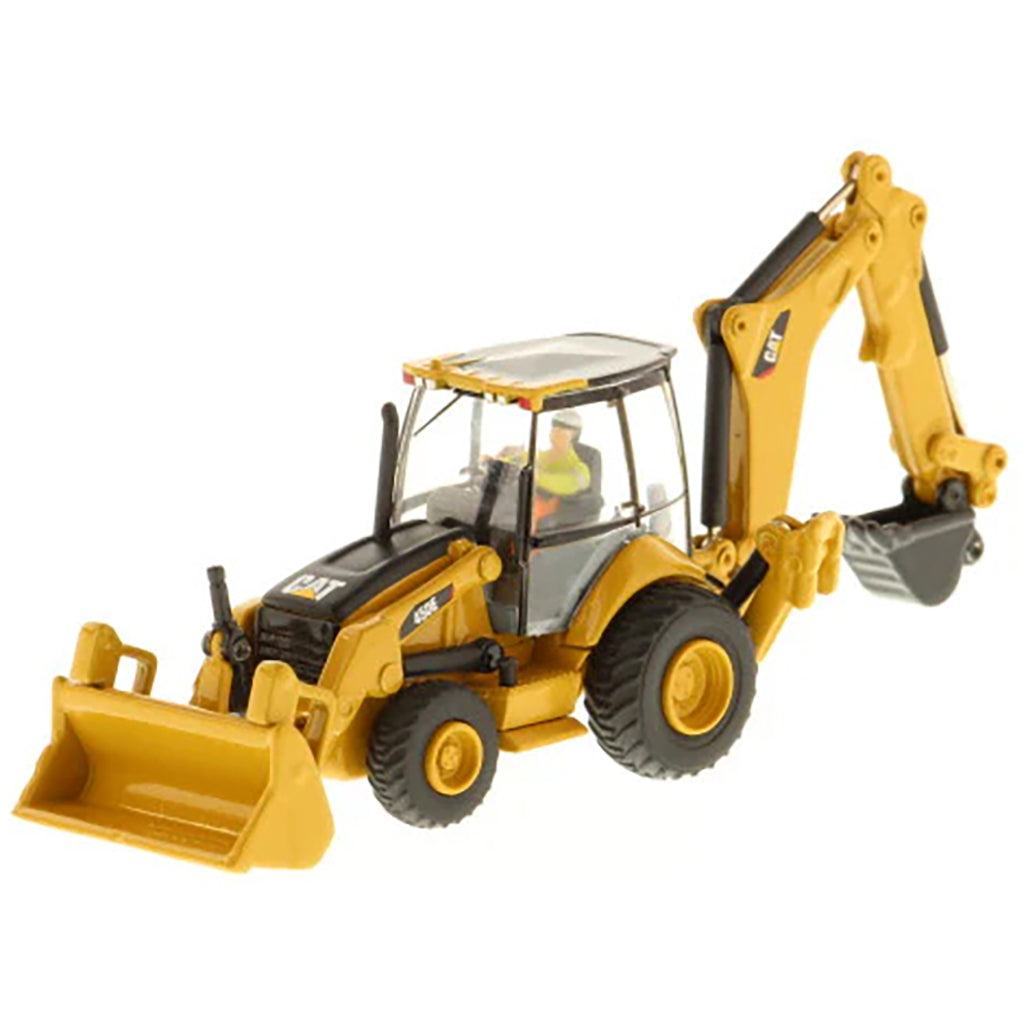 Model of a Caterpillar 450E Backhoe Loader on a White Background