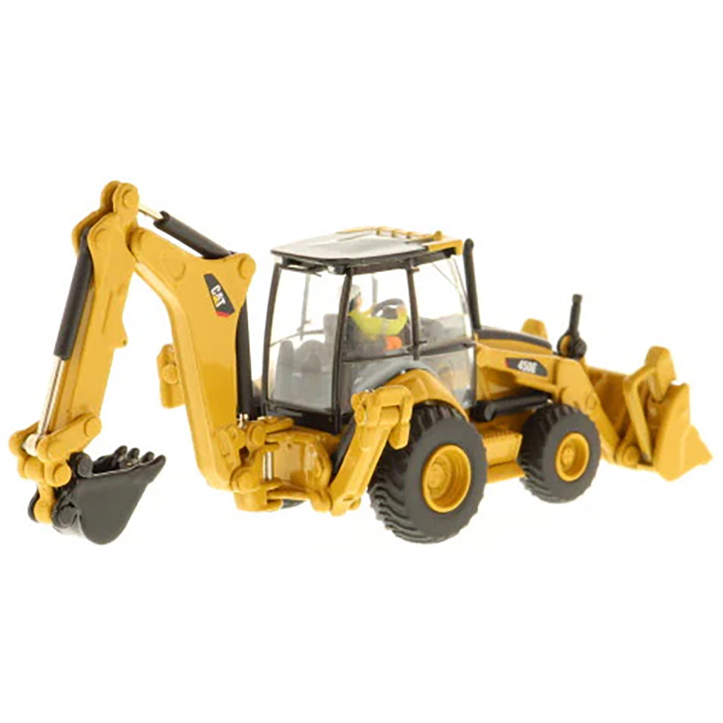 Model of a Caterpillar 450E Backhoe Loader on a White Background