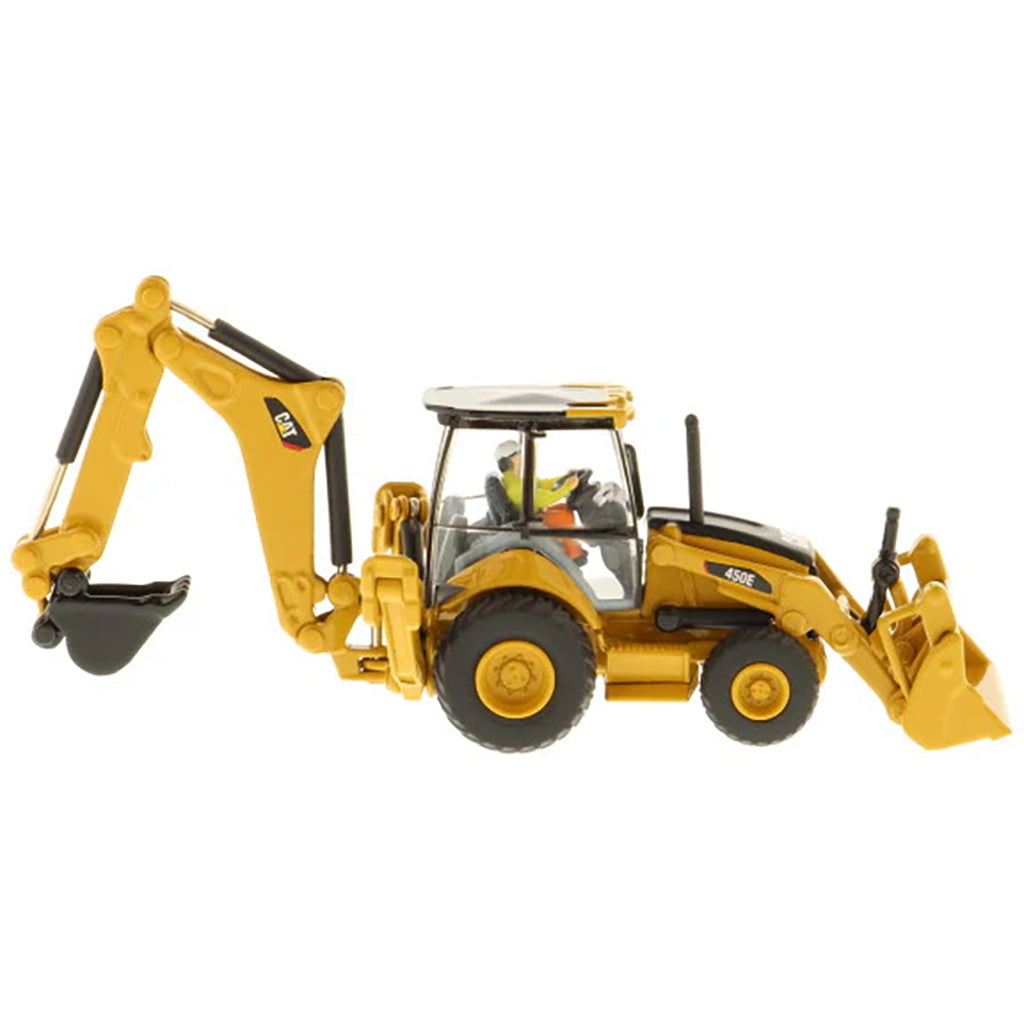 Model of a Caterpillar 450E Backhoe Loader on a White Background