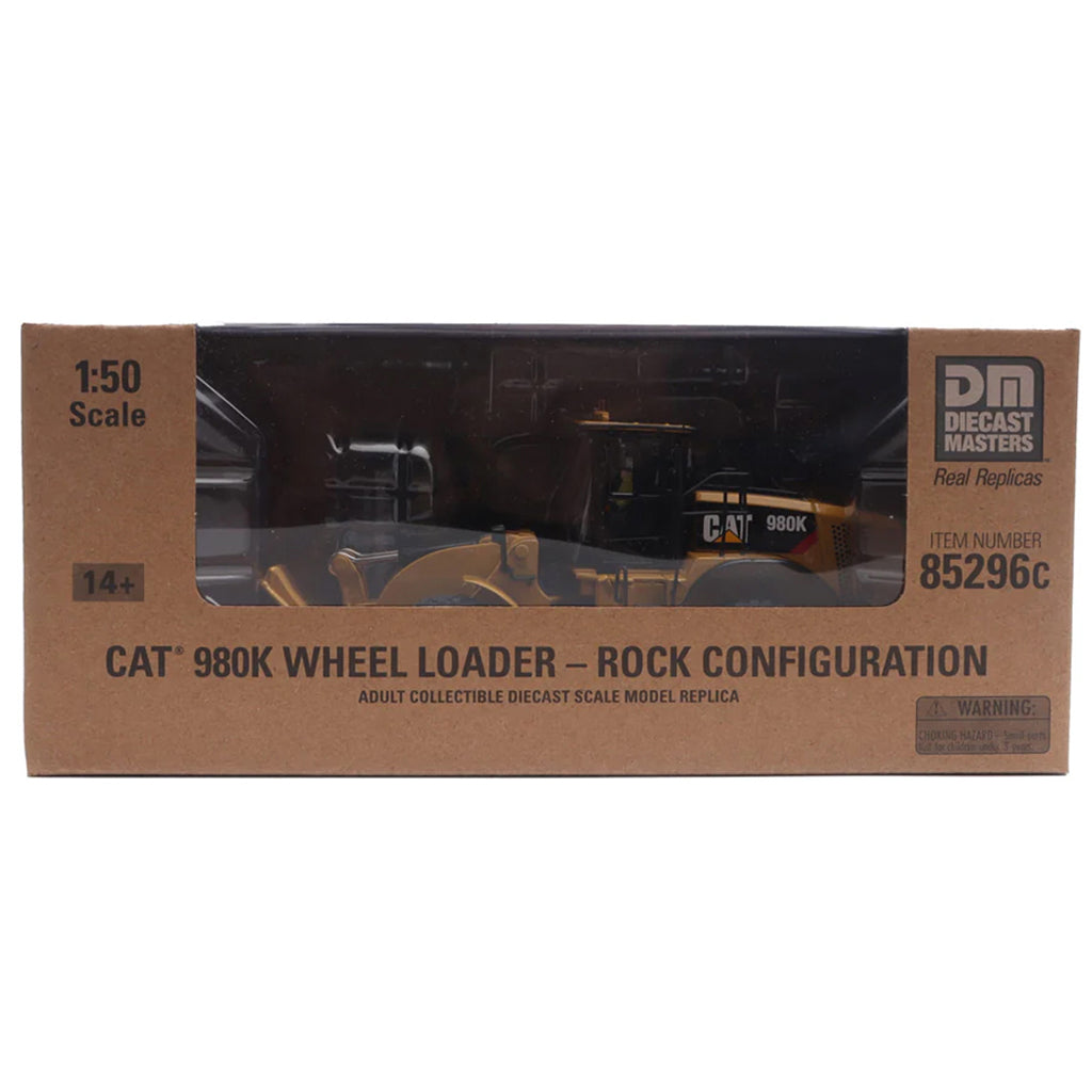 Boxed model of a Cat 980K wheel loader with 'Decast Masters' branding.