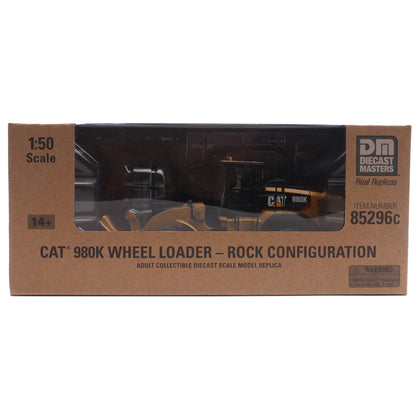 Boxed model of a Cat 980K wheel loader with 'Decast Masters' branding.