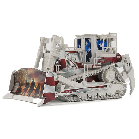 Model of a Caterpillar D8T Track-Type Dozer with Rear Ripper "Brent Scarbrough &amp; Co. - Special Patriotic Decoration" on a White Background