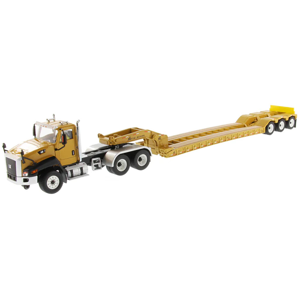 Model of a yellow flatbed truck on a white background
