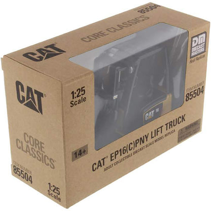 Model of a Caterpillar EP16(C)PN(T) Lift Truck in Brown Cardboard Window Box Packaging on a White Background