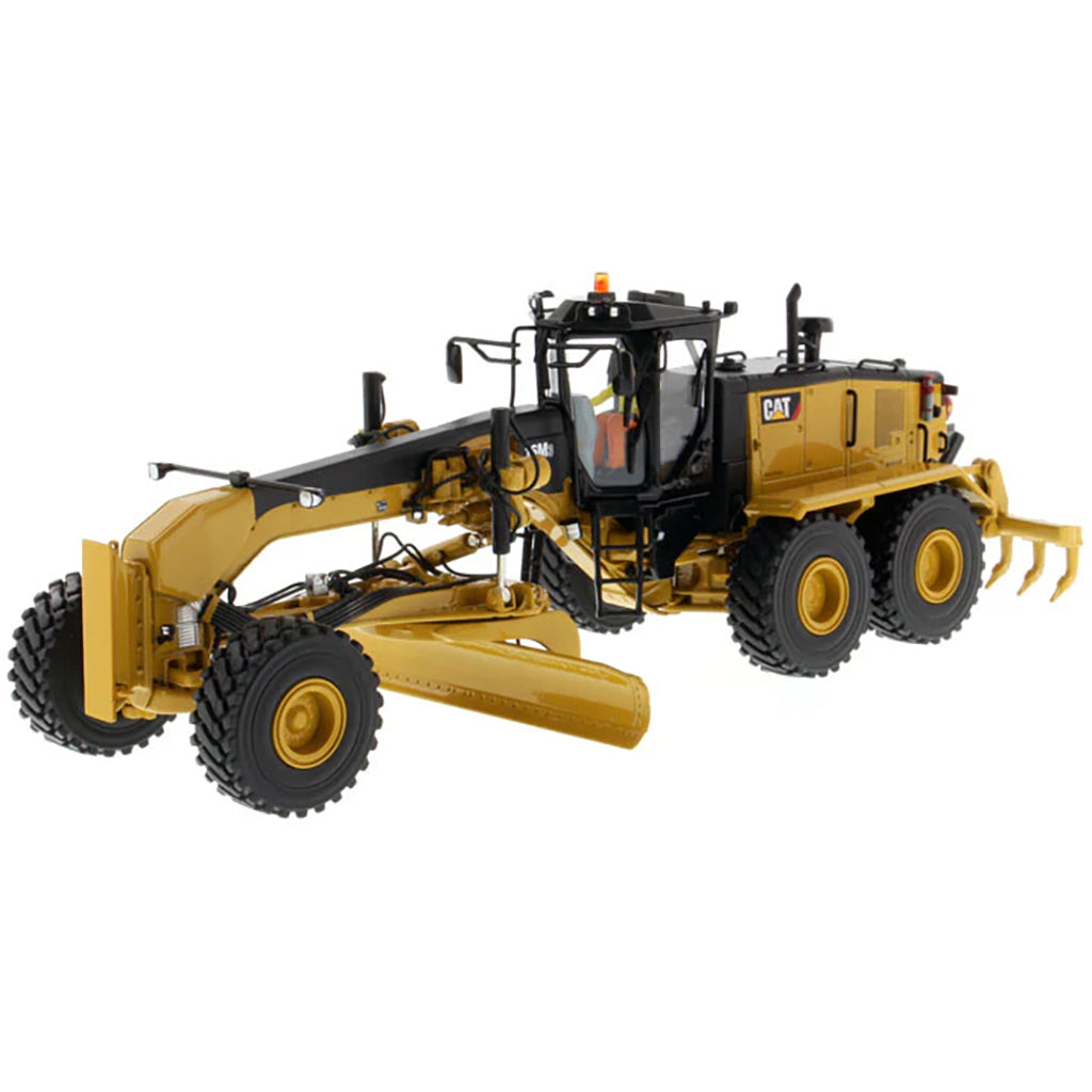 Model of a Caterpillar 16 Road Grader Construction Vehicle on a White Background