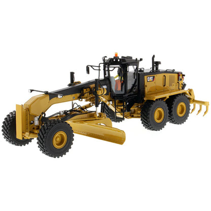 Model of a Caterpillar 16 Road Grader Construction Vehicle on a White Background