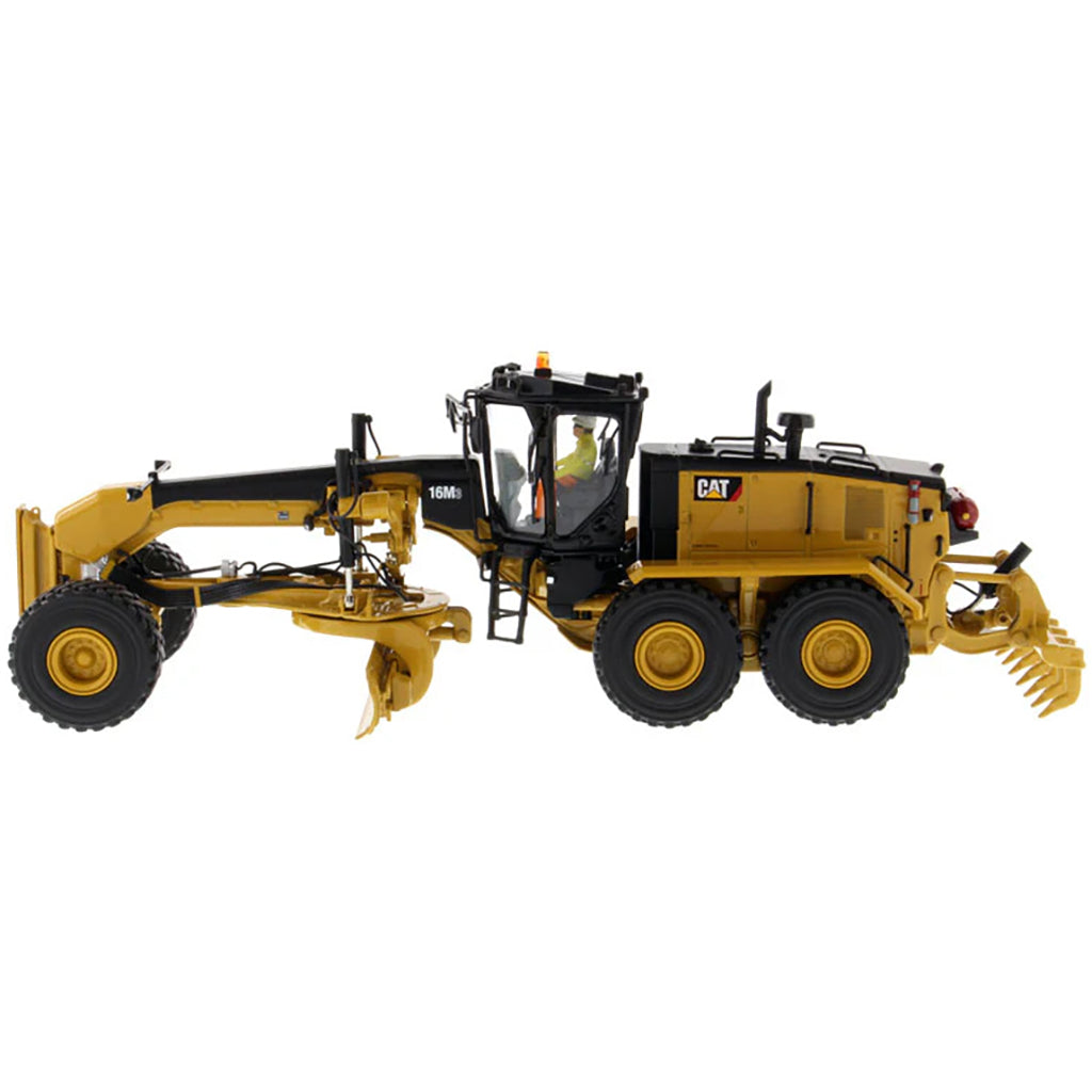 Model of a Caterpillar 16 Road Grader Construction Vehicle on a White Background