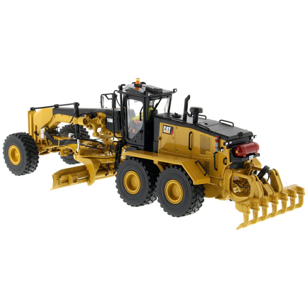 Model of a Caterpillar 16 Road Grader Construction Vehicle on a White Background