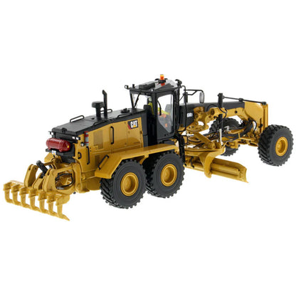 Model of a Caterpillar 16 Road Grader Construction Vehicle on a White Background