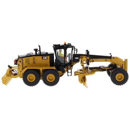 Model of a Caterpillar 16 Road Grader Construction Vehicle on a White Background