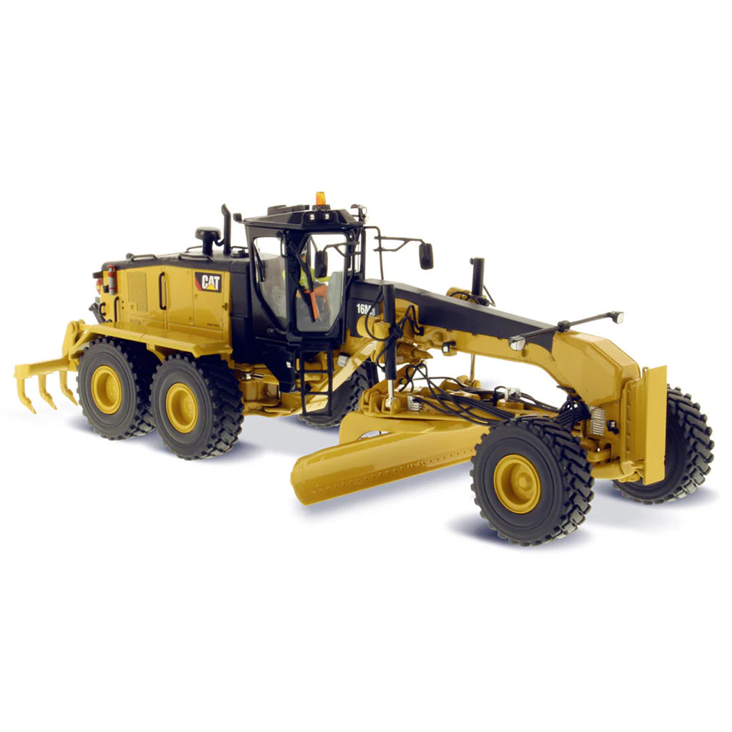 Model of a Caterpillar 16 Road Grader Construction Vehicle on a White Background