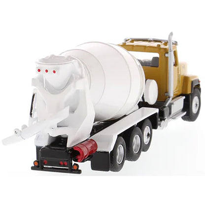 Toy cement mixer truck with a white mixer on a white background