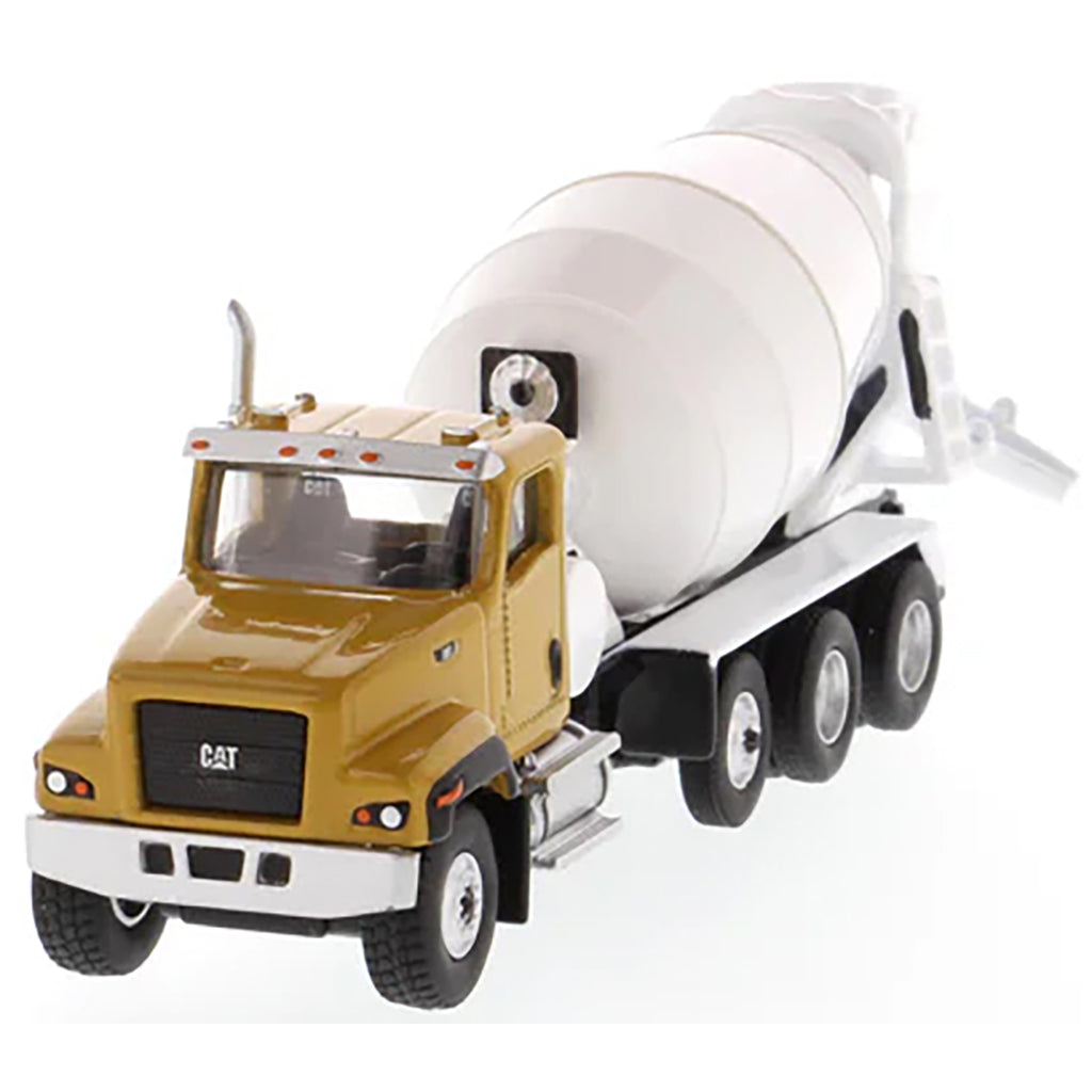 Model of a concrete mixer truck with a white drum on a white background