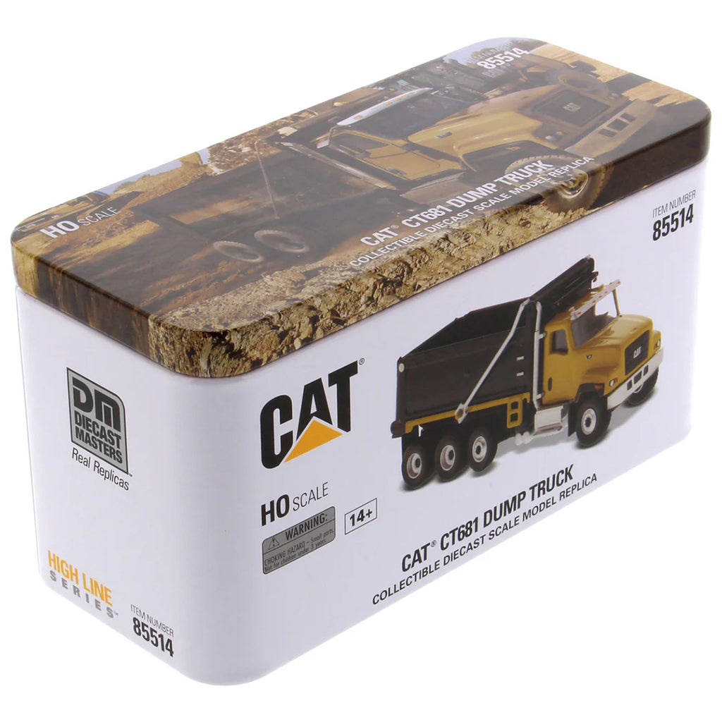 Model dump truck in packaging with CAT logo