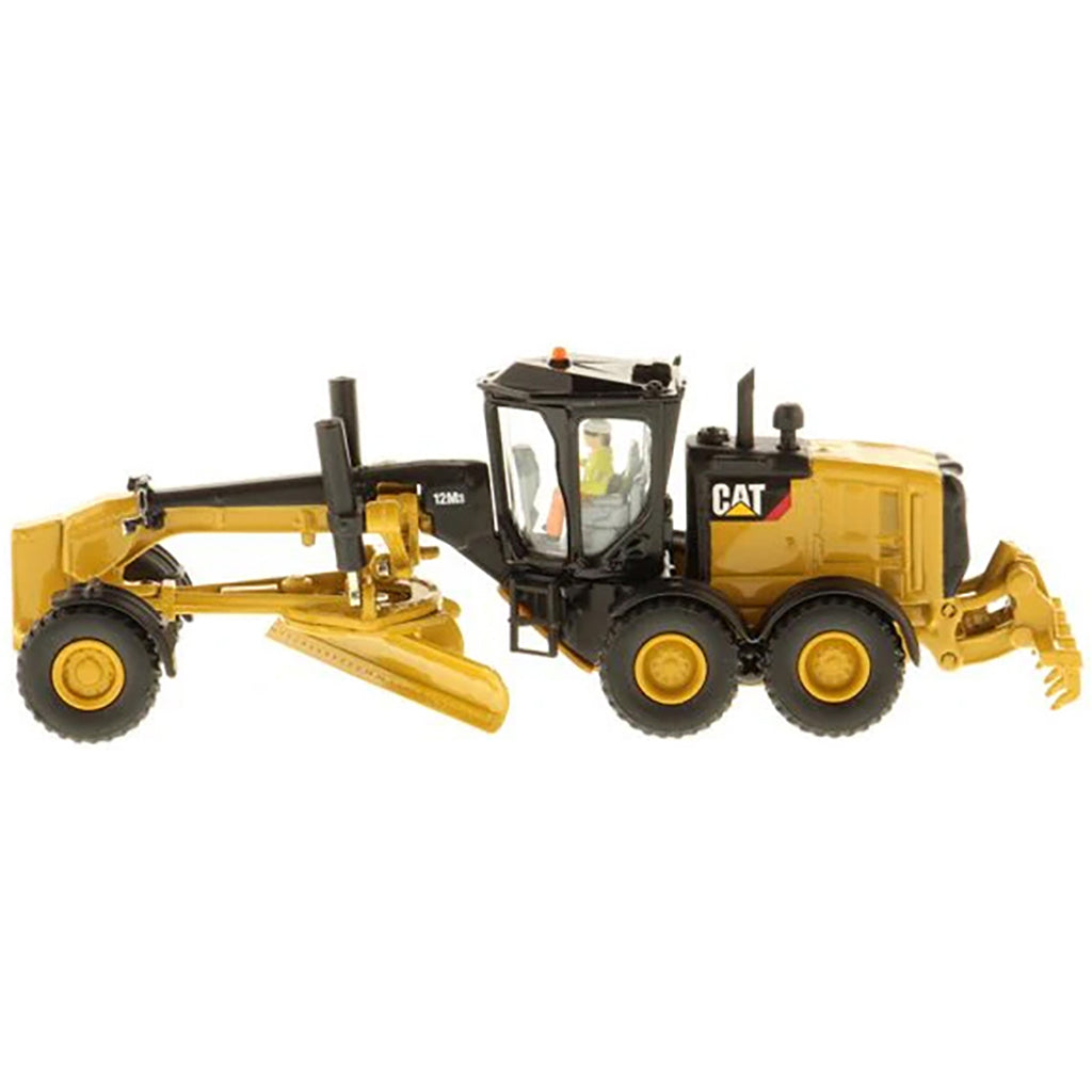 Model of a Caterpillar 12M3 Road Grader Construction Vehicle on a White Background