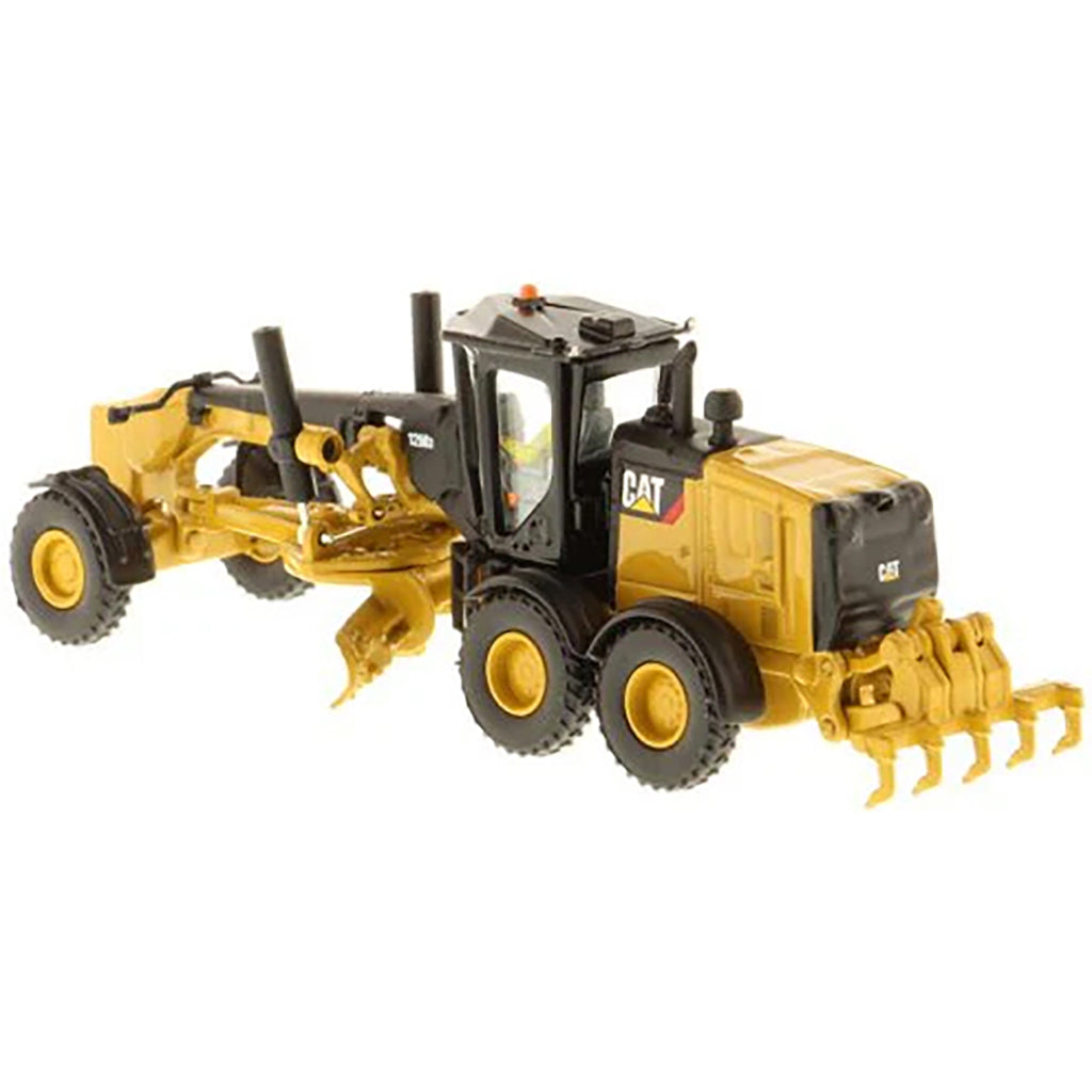 Model of a Caterpillar 12M3 Road Grader Construction Vehicle on a White Background
