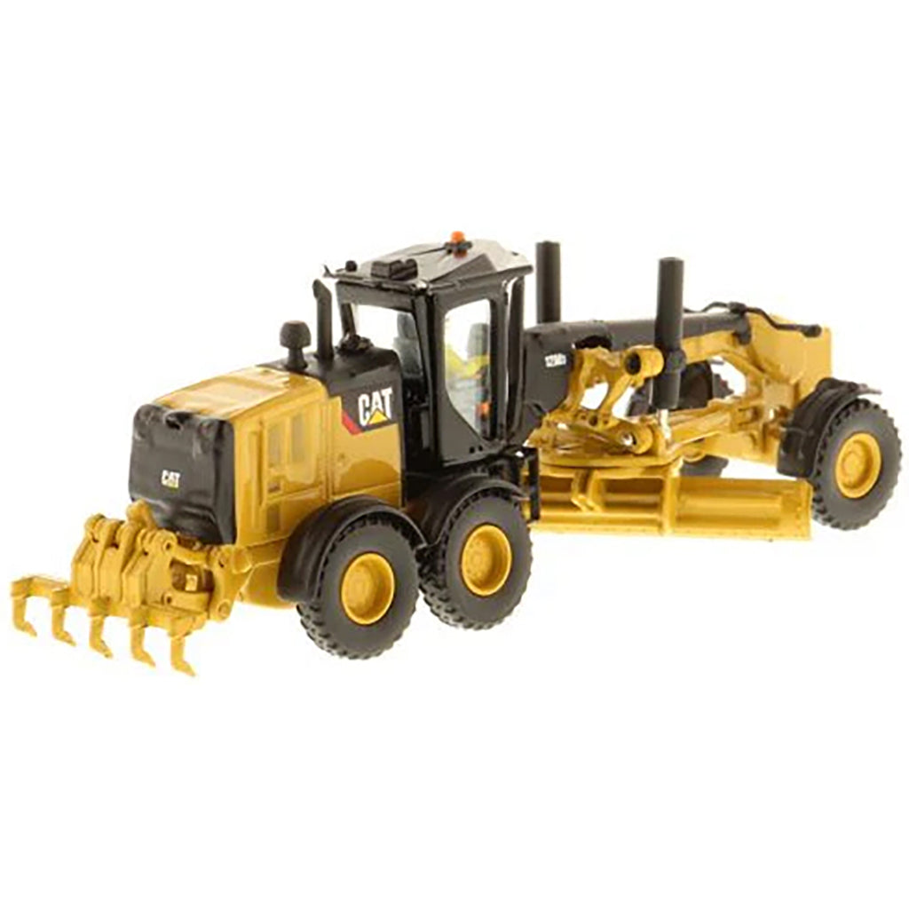 Model of a Caterpillar 12M3 Road Grader Construction Vehicle on a White Background
