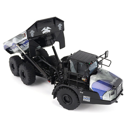Model of a Caterpillar 745 Articulated Dump Truck "Brent Scarbrough & Co. - Back the Blue" on a White Background